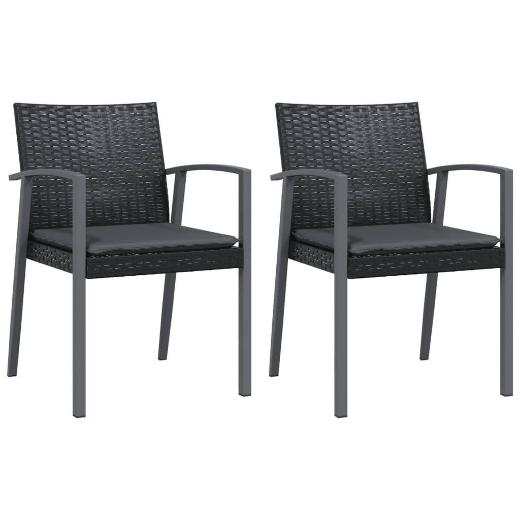 Patio Chairs with Cushions 2 pcs Black 22.2"x22.4"x32.7" Poly Rattan