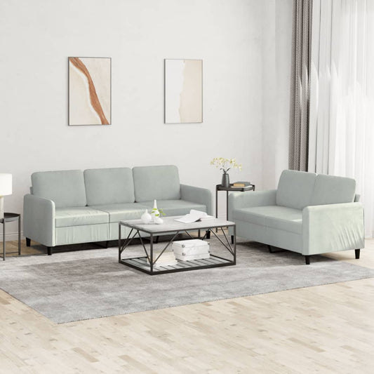 2 Piece Sofa Set Light Gray Velvet