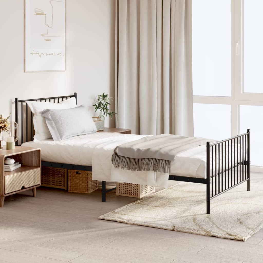 Metal Bed Frame without Mattress with Footboard Black 39.4"x78.7"