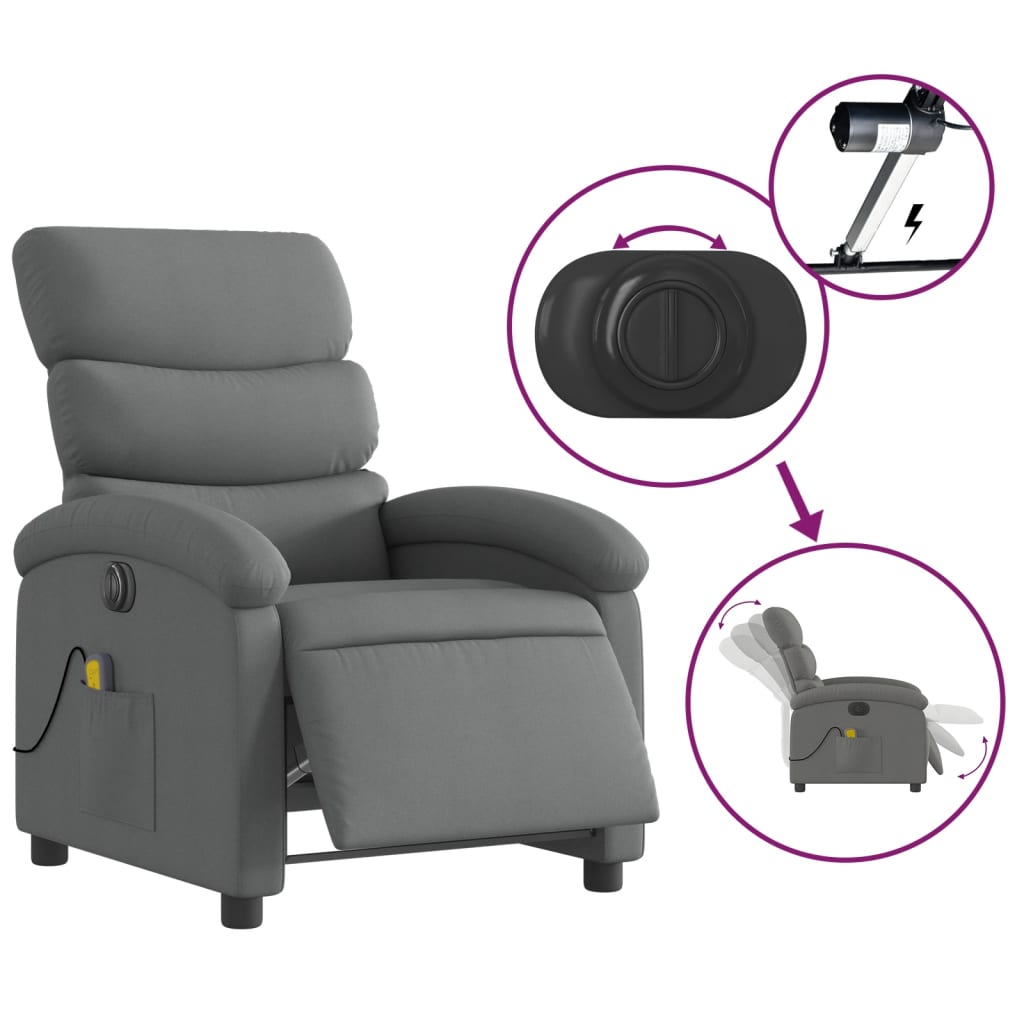 Electric Massage Recliner Chair Dark Gray Fabric