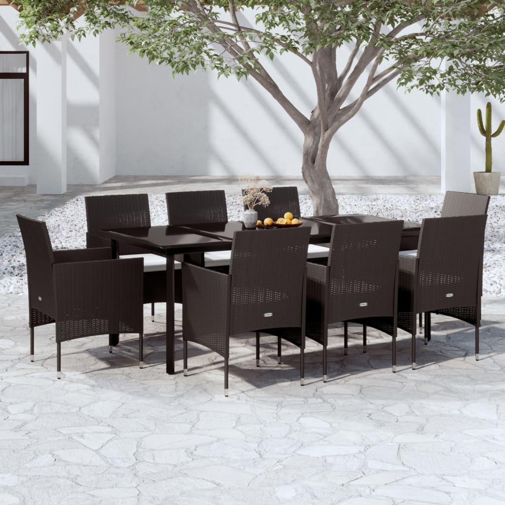 7 Piece Patio Dining Set with Cushions Gray and Black