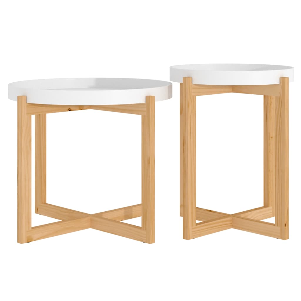 Coffee Tables 2 pcs White Engineered Wood and Solid Wood Pine