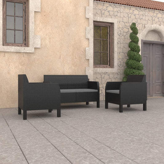 3 Piece Patio Lounge Set with Cushions PP Rattan Anthracite