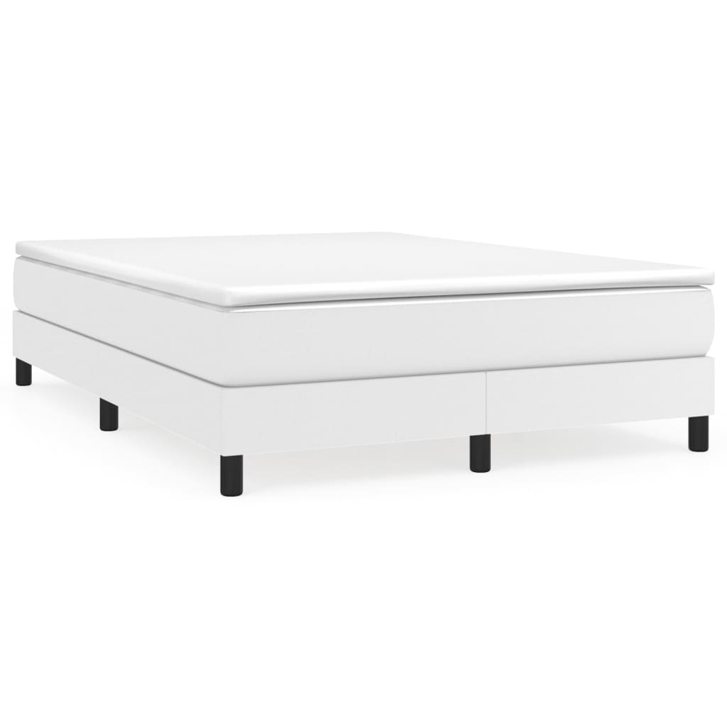 Box Spring Bed with Mattress White 59.8"x79.9" Queen Faux Leather