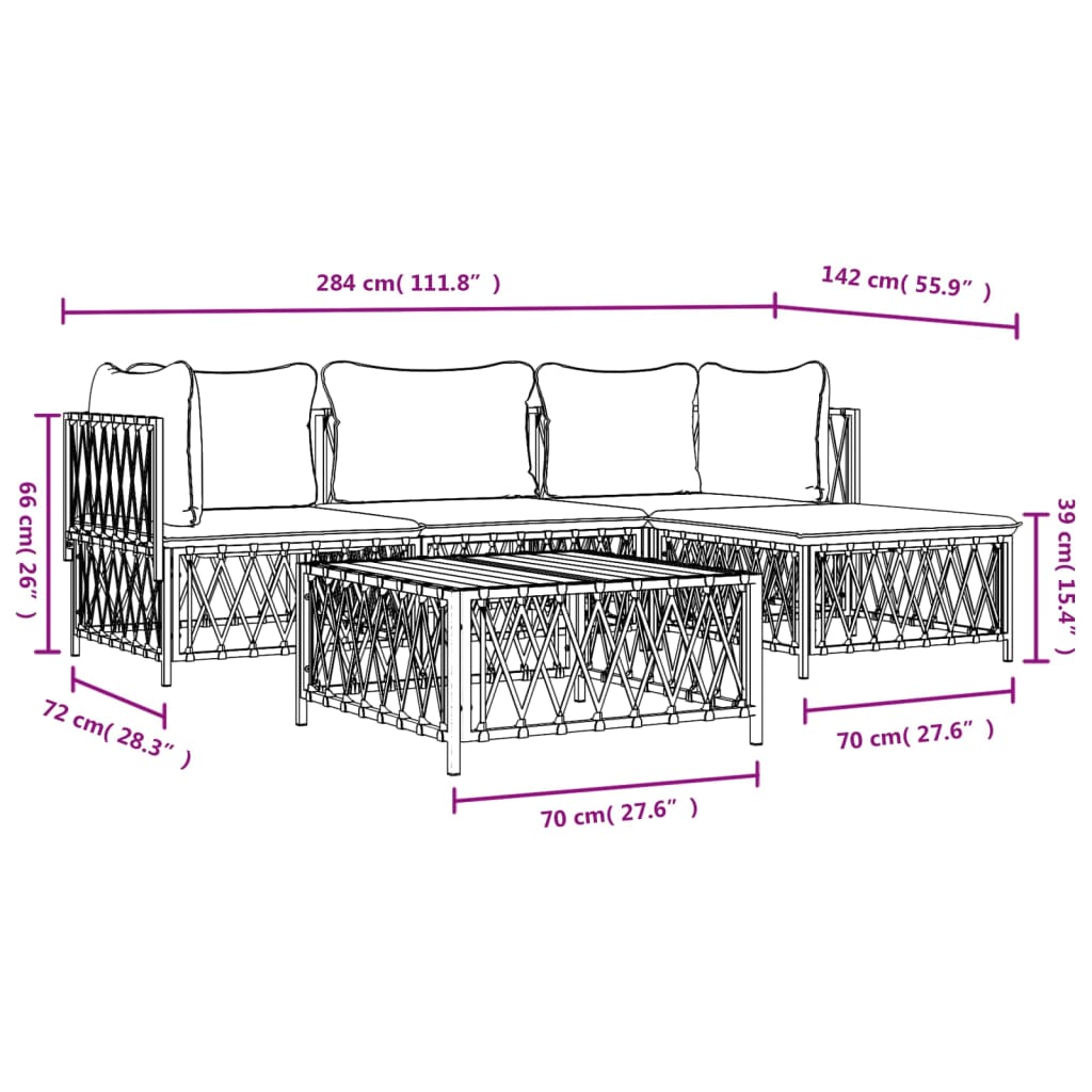 4 Piece Patio Lounge Set with Cushions White Steel