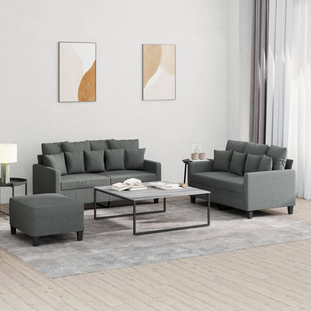 3 Piece Sofa Set with Cushions Dark Gray Fabric