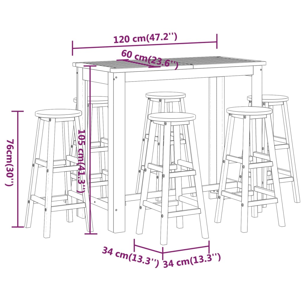 7 Piece Patio Bar Set Solid Wood Acacia