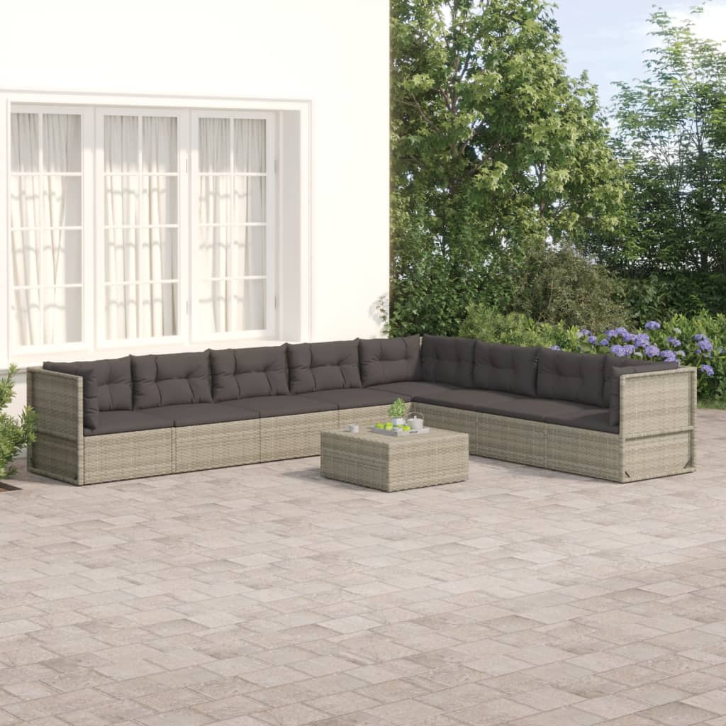 8 Piece Patio Lounge Set with Cushions Gray Poly Rattan