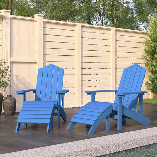 Patio Adirondack Chairs 2 pcs with Footstools HDPE Aqua Blue