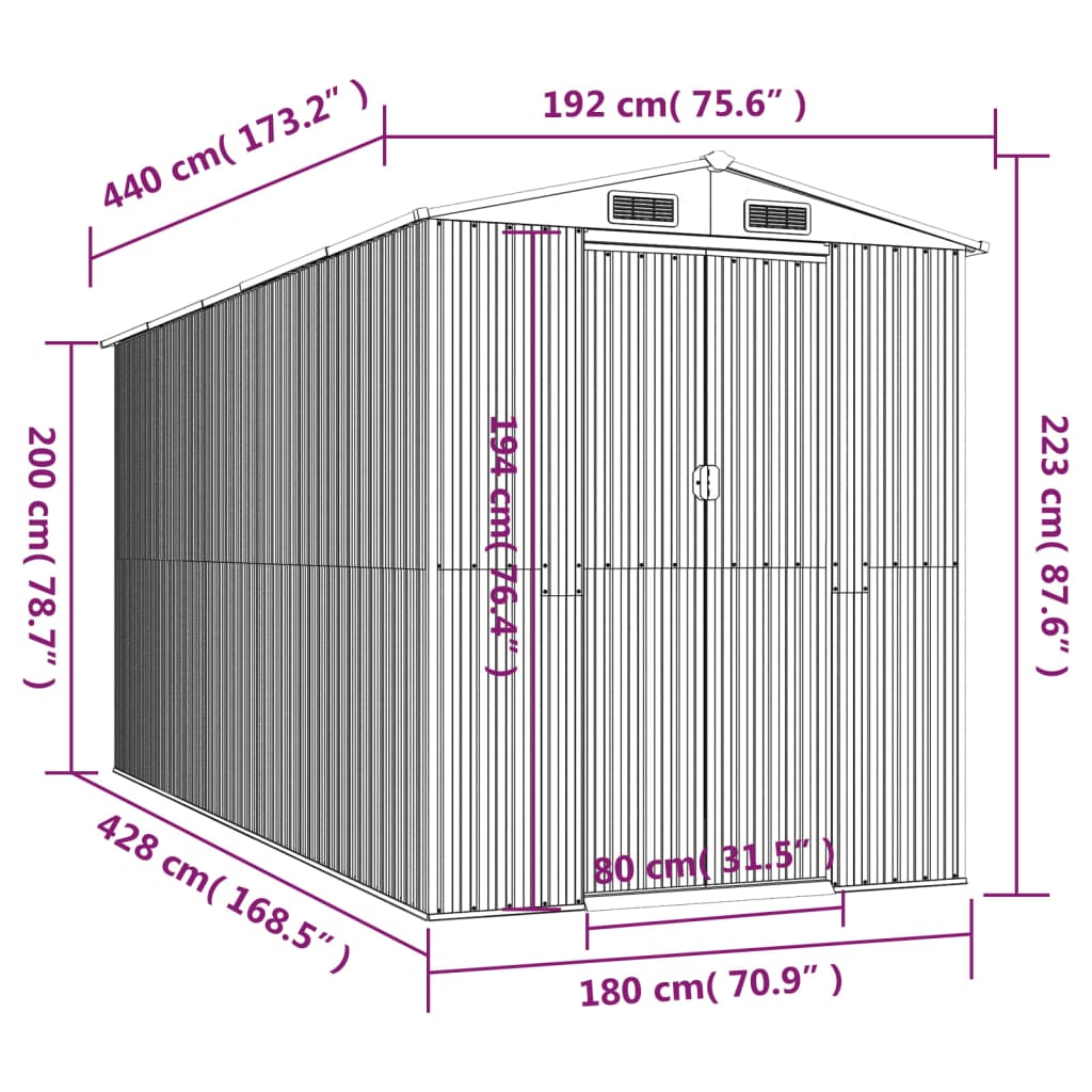 Garden Shed Anthracite 75.6"x173.2"x87.8" Galvanized Steel