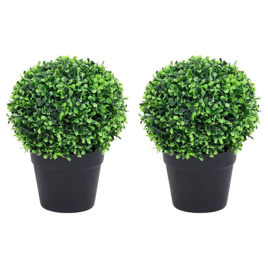 Artificial Boxwood Plants 2 pcs with Pots Ball Shaped Green 10.6"