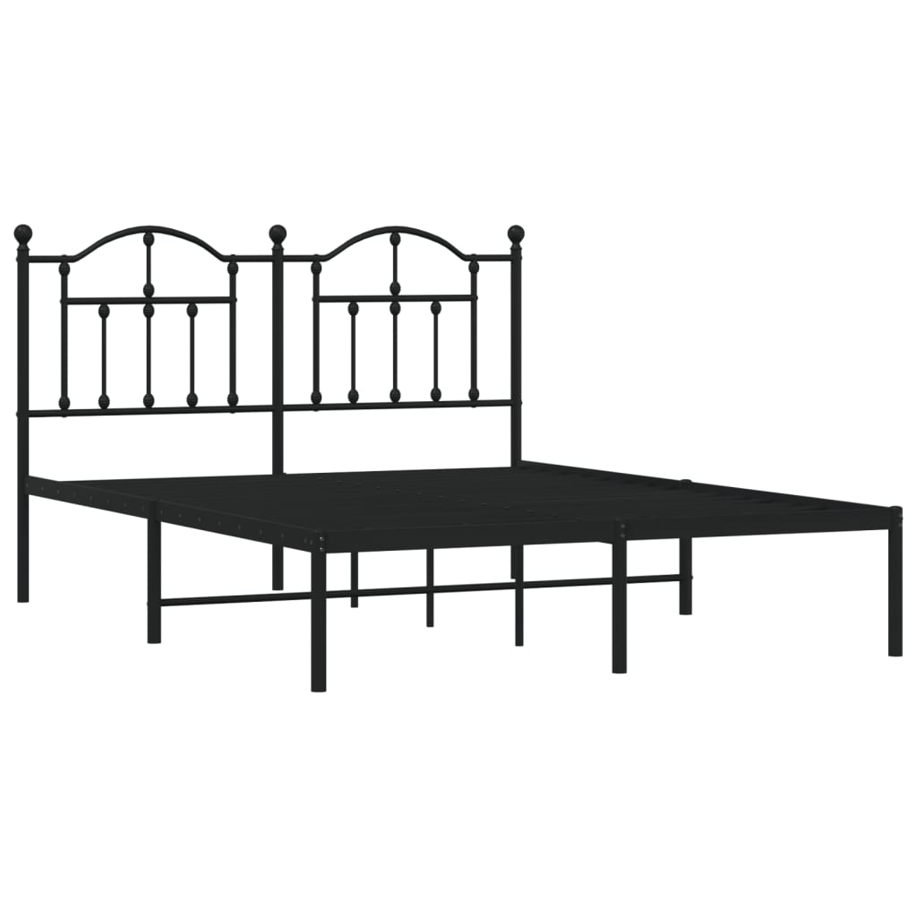 Metal Bed Frame without Mattress with Headboard Black 53.1"x74.8"