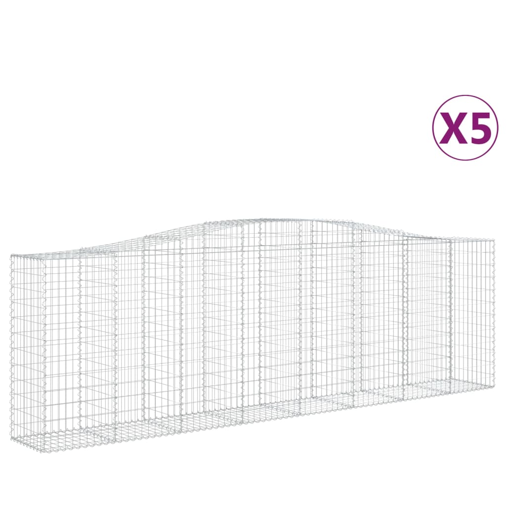 Arched Gabion Baskets 5 pcs 157.5"x19.7"x47.2"/55.1" Galvanized Iron