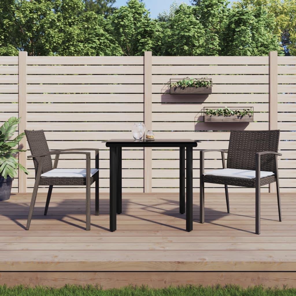 3 Piece Patio Dining Set with Cushions Poly Rattan and Steel