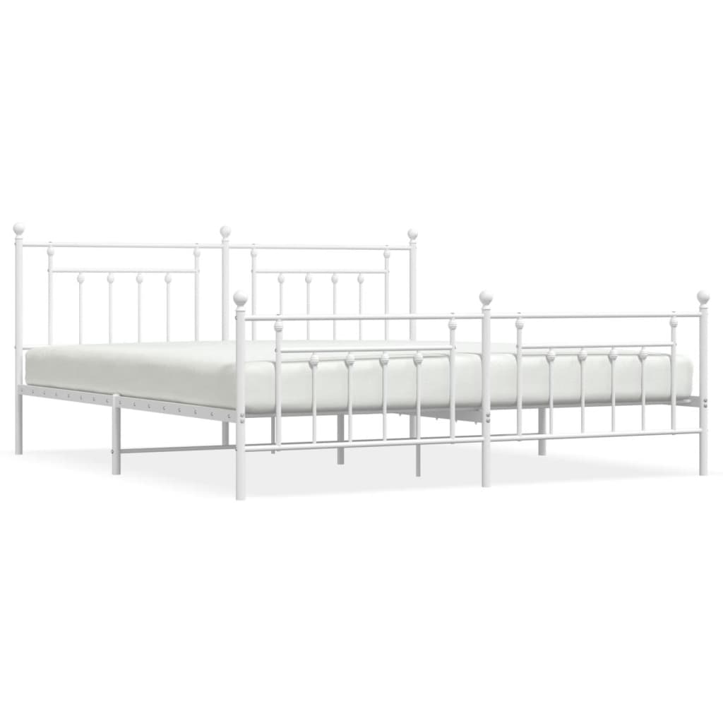 Metal Bed Frame without Mattress with Footboard White 76"x79.9"