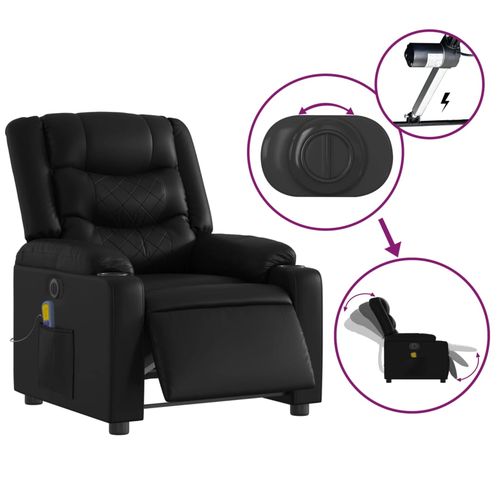 Electric Massage Recliner Chair Black Faux Leather