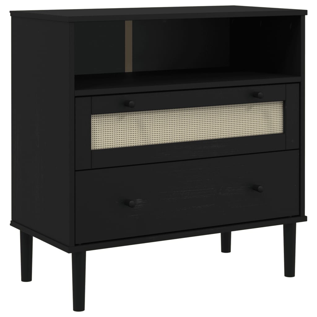 Sideboard SENJA Rattan Look Black 31.5"x15.7"x31.5" Solid Wood Pine