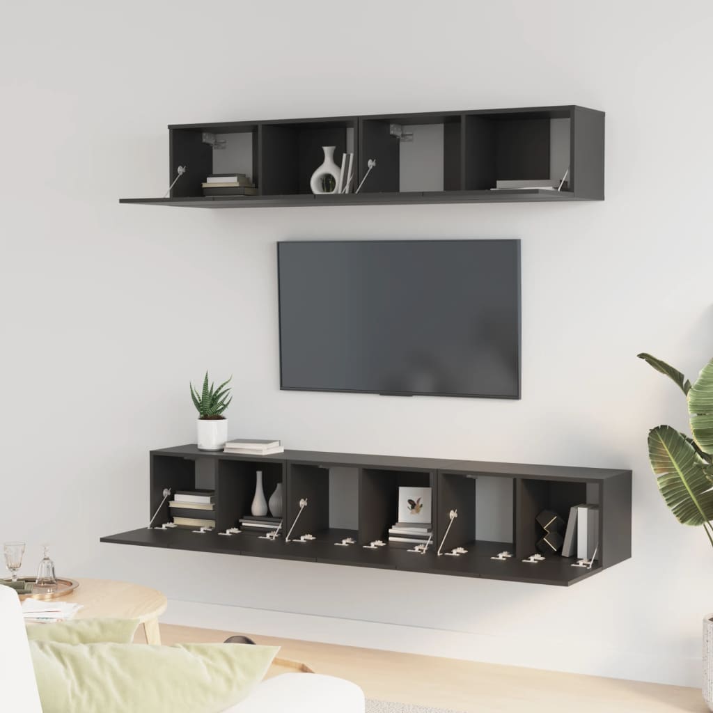 5 Piece TV Stand Set Black Engineered Wood