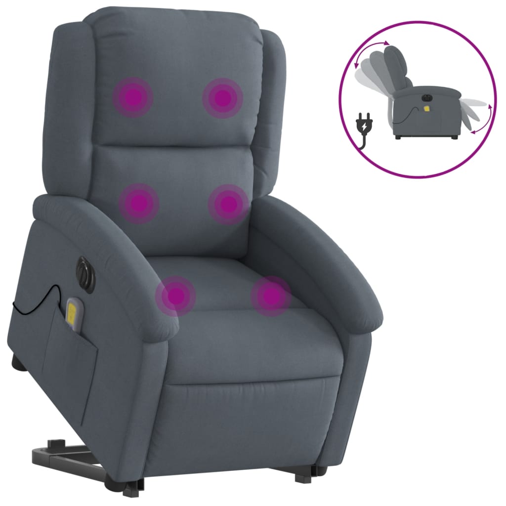 Electric Stand up Massage Recliner Chair Dark Gray Velvet