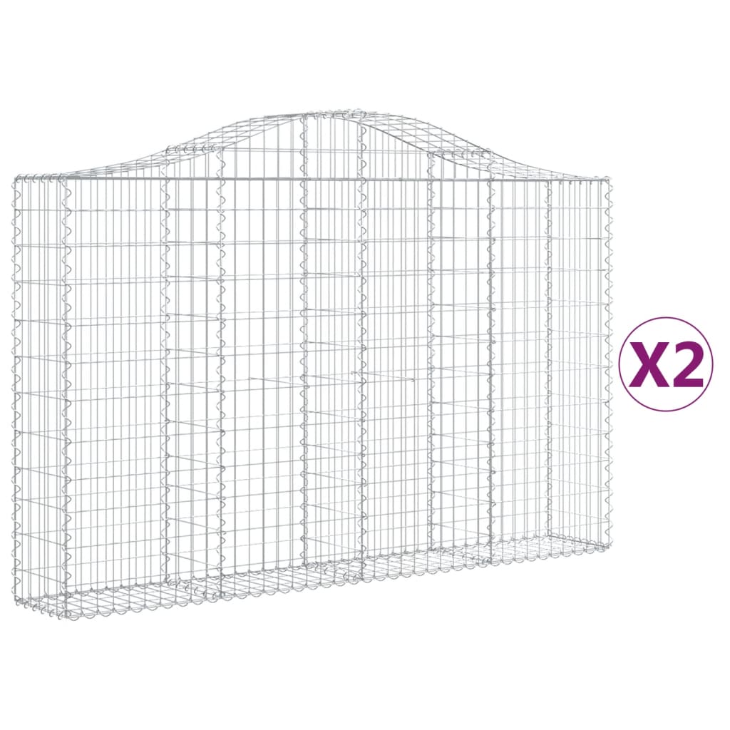 Arched Gabion Baskets 2 pcs 78.7"x11.8"x47.2"/55.1" Galvanized Iron