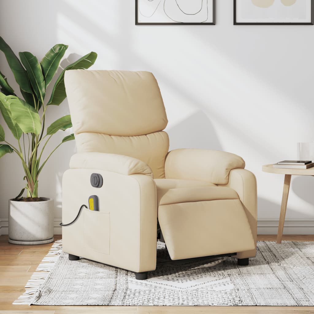 Electric Massage Recliner Chair Cream Fabric