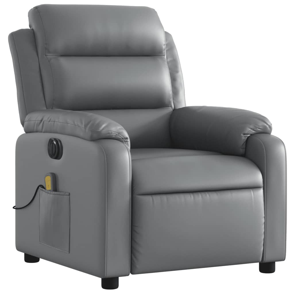 Electric Massage Recliner Chair Gray Faux Leather