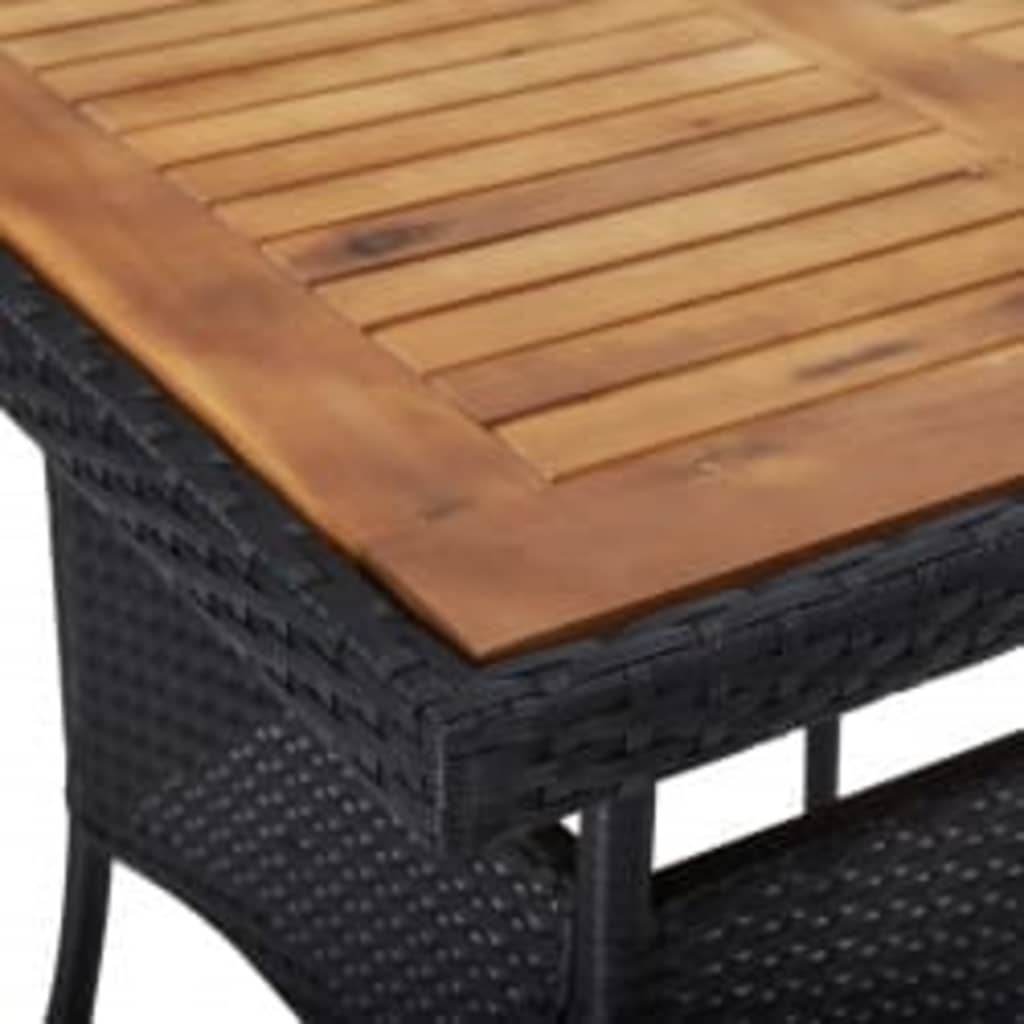 5 Piece Patio Dining Set Black Poly Rattan and Acacia Wood