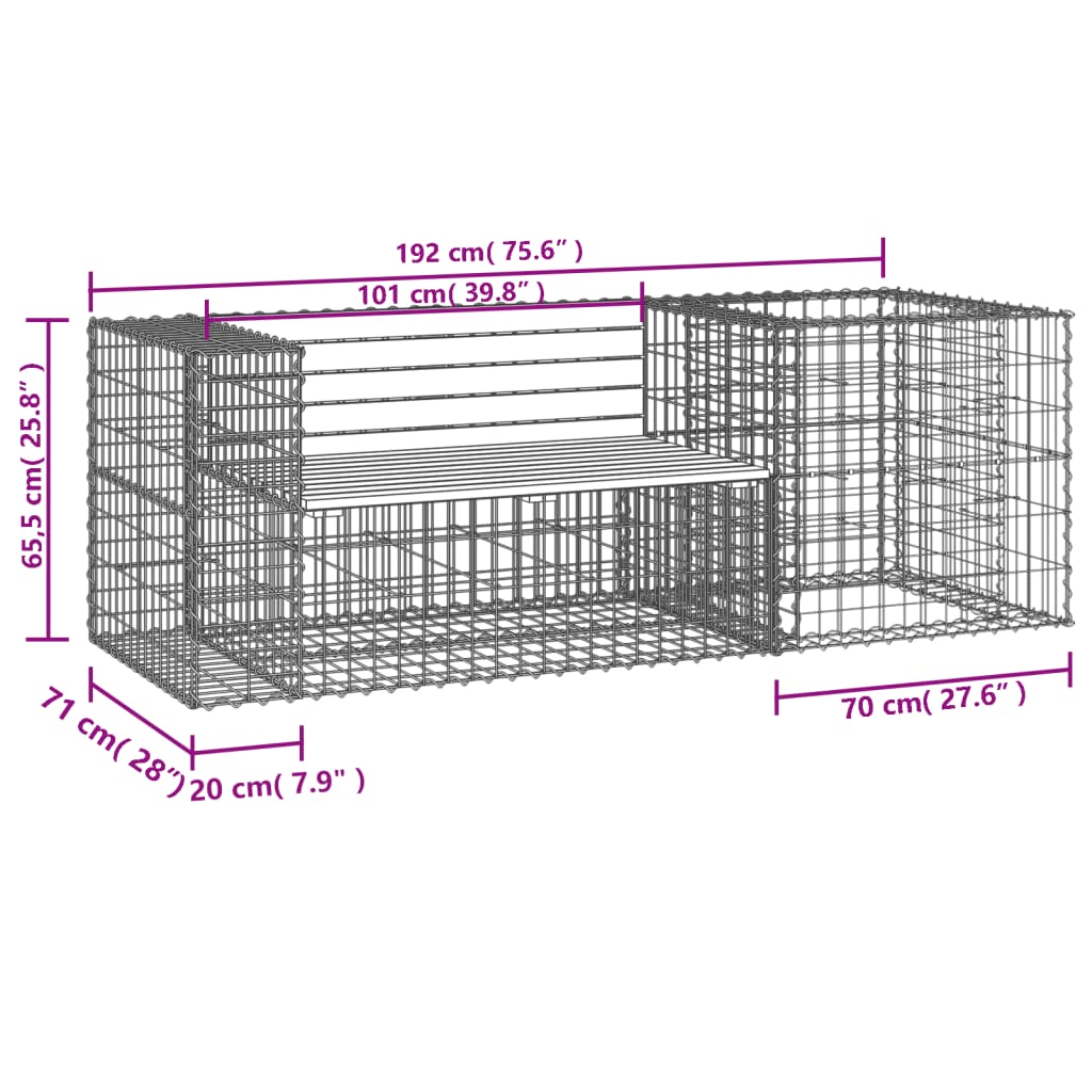 Patio Bench with Gabion Basket Solid Wood Pine