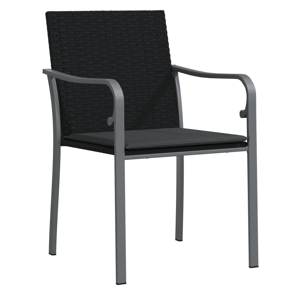 Patio Chairs with Cushions 2 pcs Black 22"x23.2"x33.1" Poly Rattan