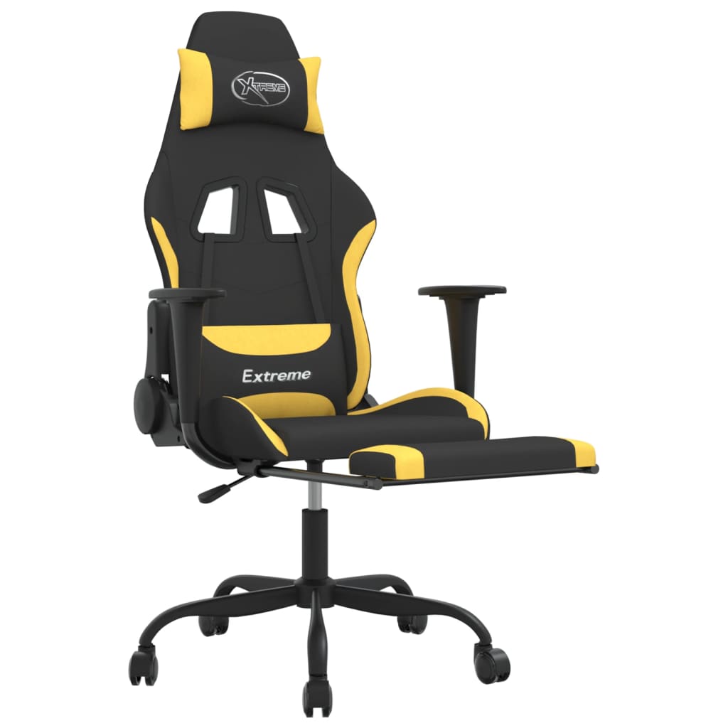 Gaming Chair with Footrest Black and Yellow Fabric