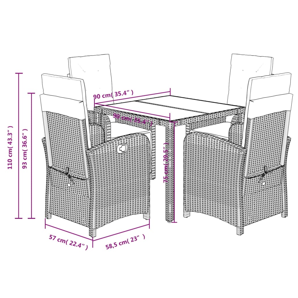 5 Piece Patio Dining Set with Cushions Gray Poly Rattan