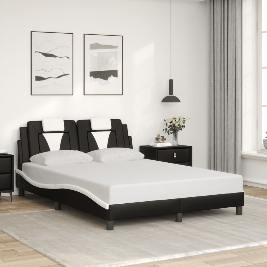 Bed Frame with LED without Mattress Black and White 53.9"x74.8"