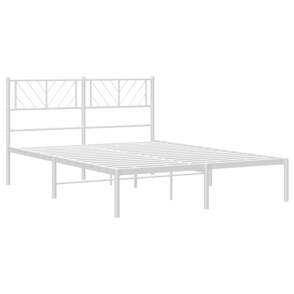 Metal Bed Frame without Mattress with Headboard White 53.1"x74.8"