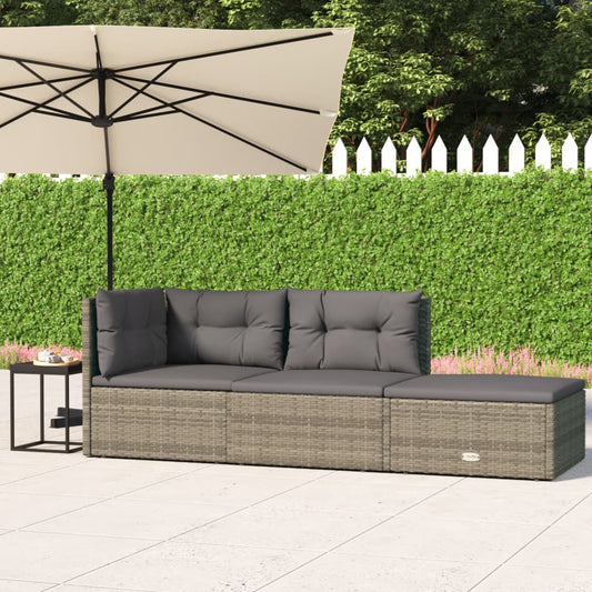 3 Piece Patio Lounge Set with Cushions Gray Poly Rattan