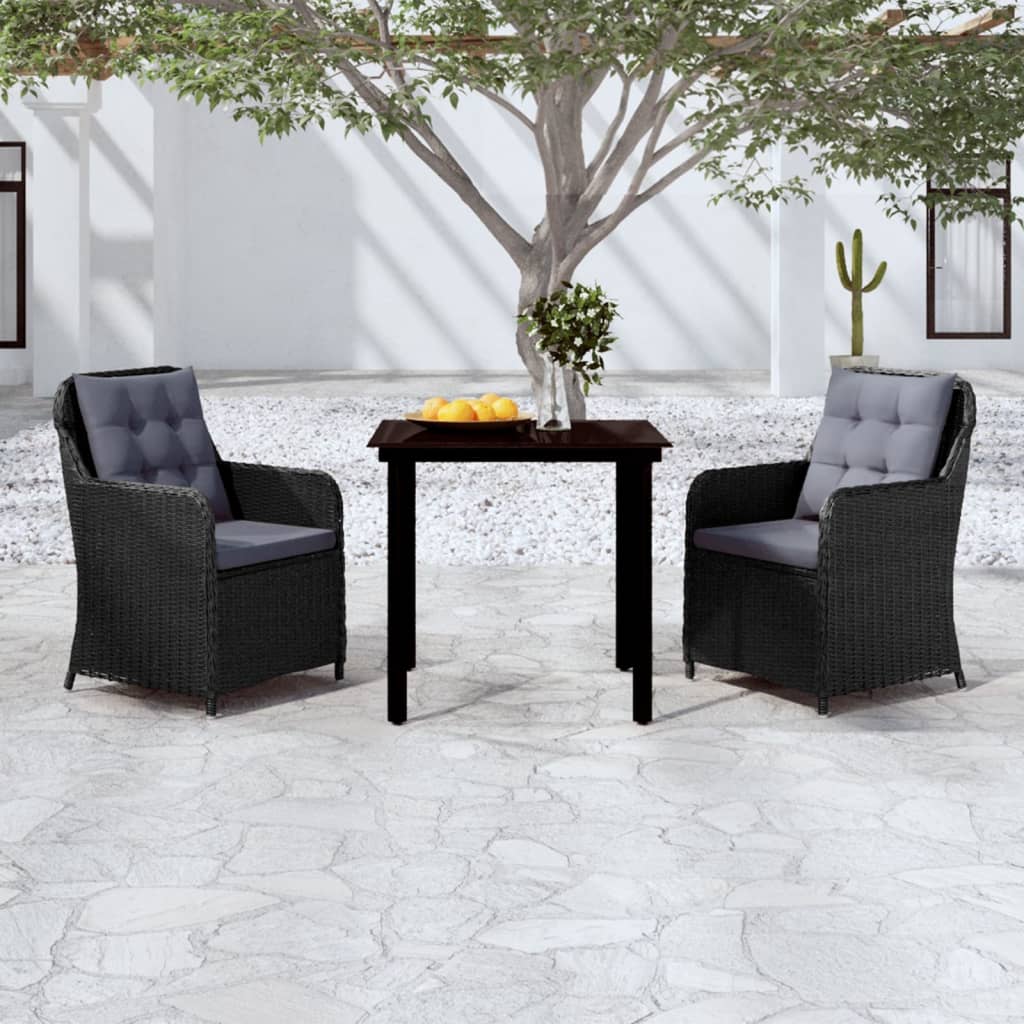 3 Piece Patio Dining Set Black