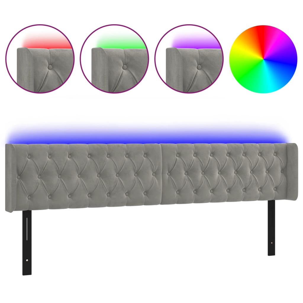 LED Headboard Light Gray 64.2"x6.3"x30.7"/34.6" Velvet