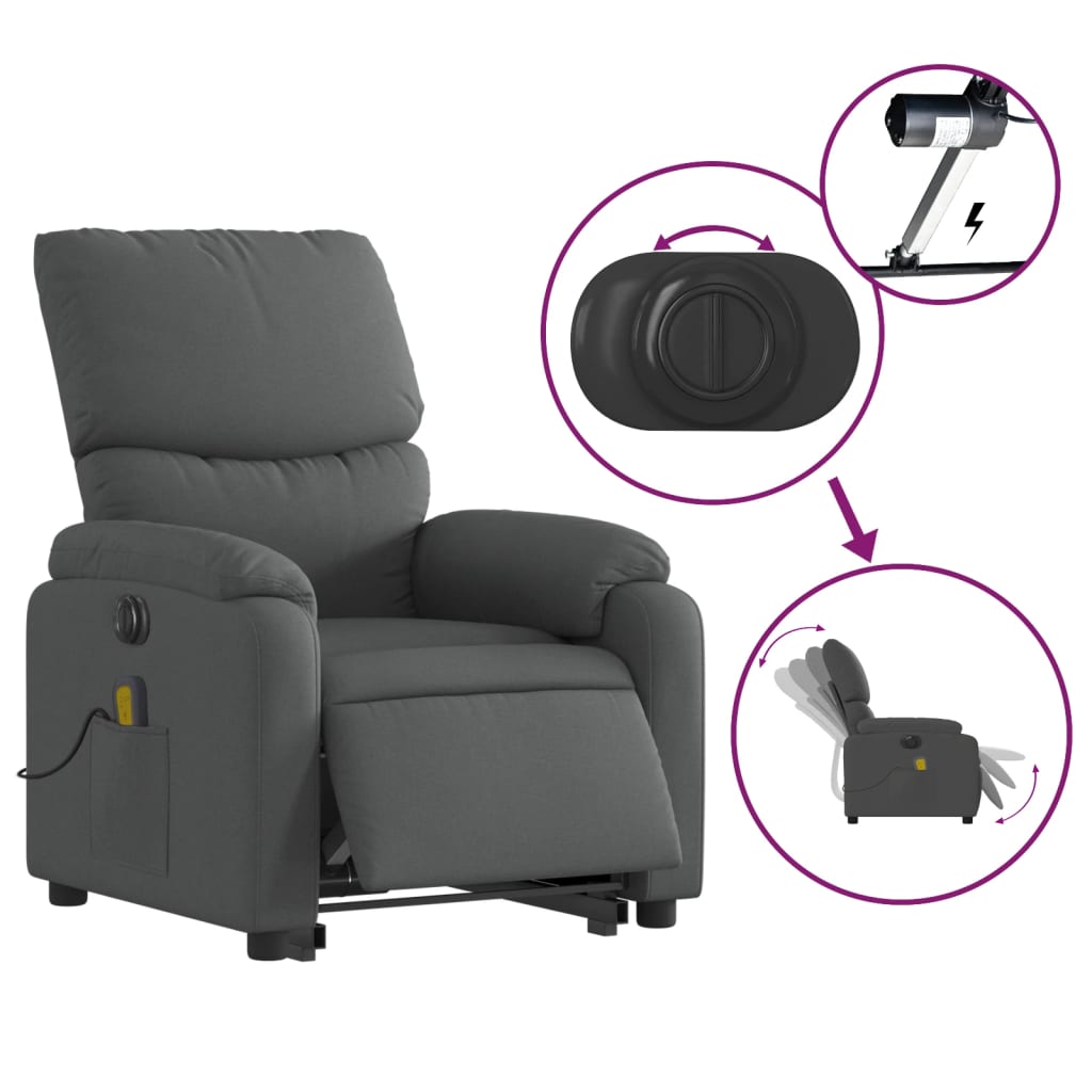 Electric Stand up Massage Recliner Chair Dark Gray Fabric