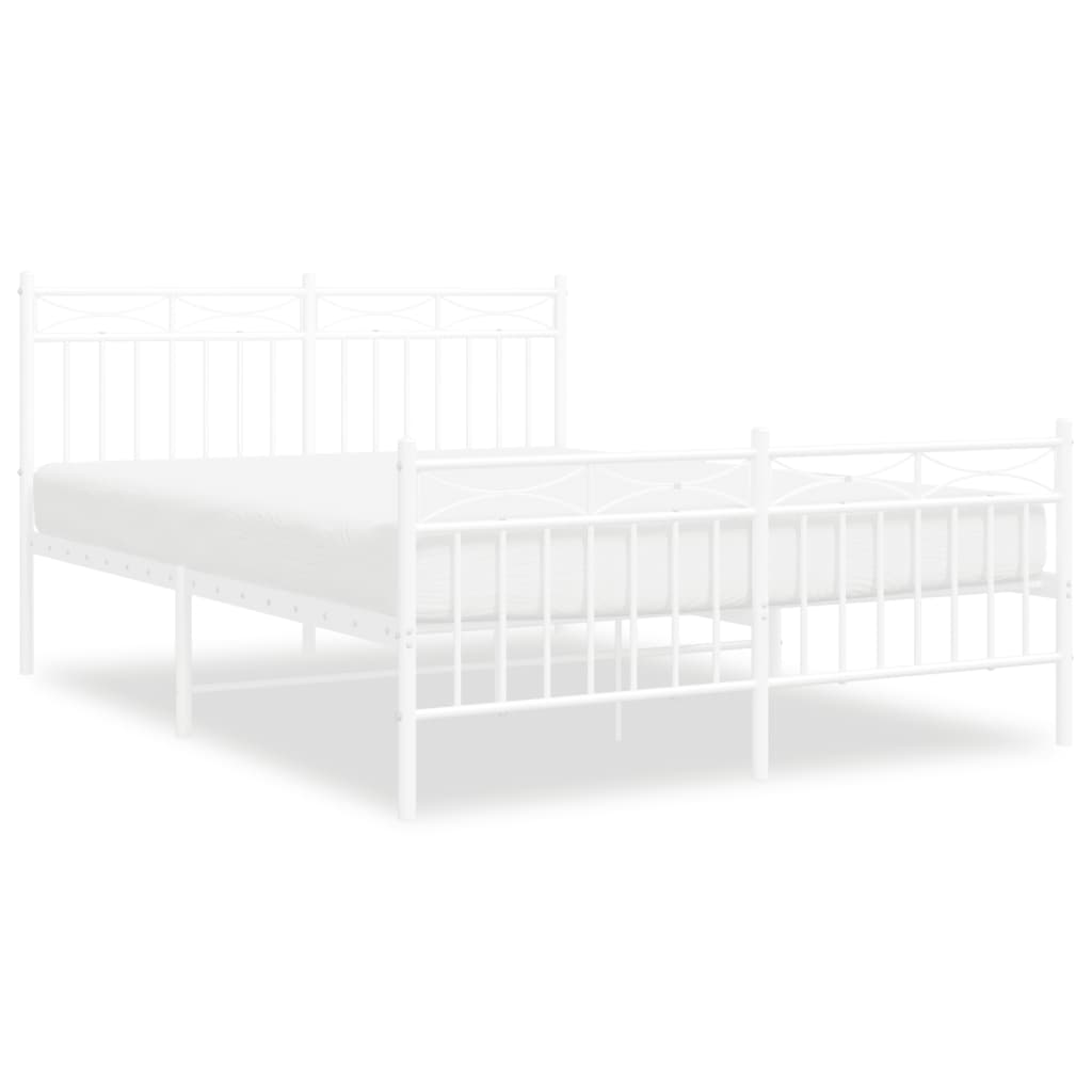 Metal Bed Frame without Mattress with Footboard White 53.1"x74.8"