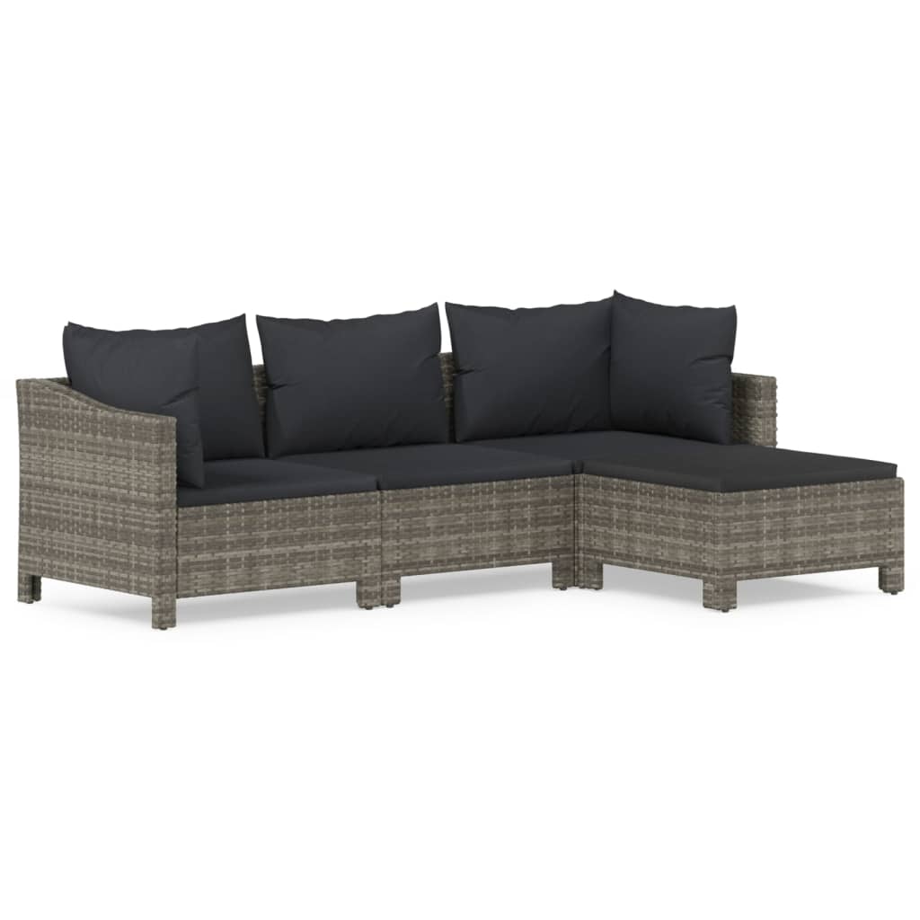 4 Piece Patio Lounge Set with Cushions Gray Poly Rattan