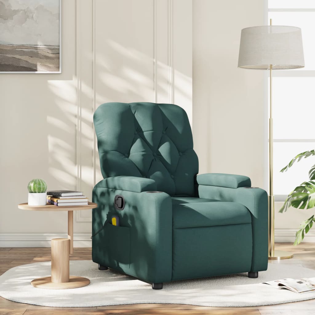 Massage Recliner Chair Dark Green Fabric