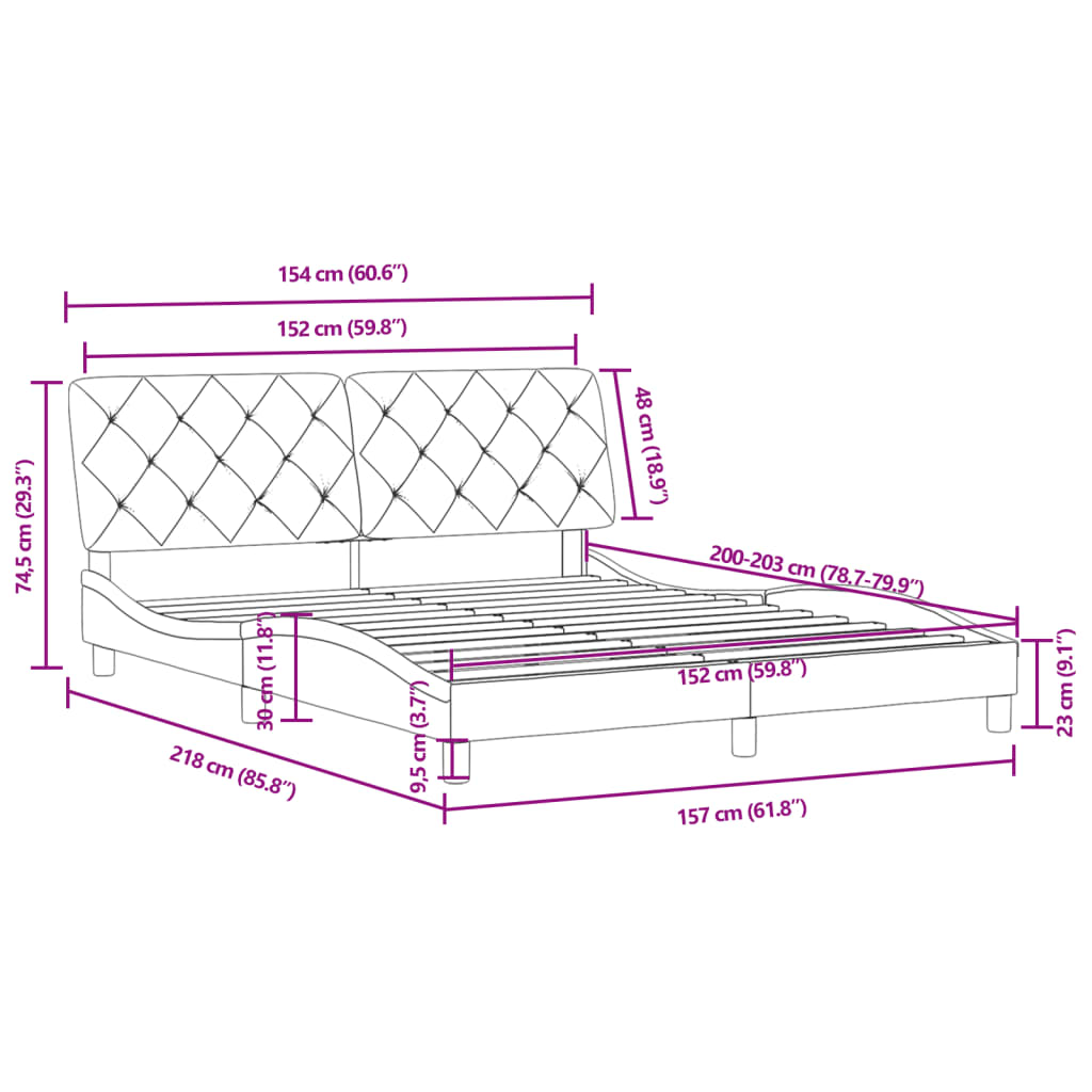 Bed Frame without Mattress Dark Gray 59.8"x79.9" Velvet