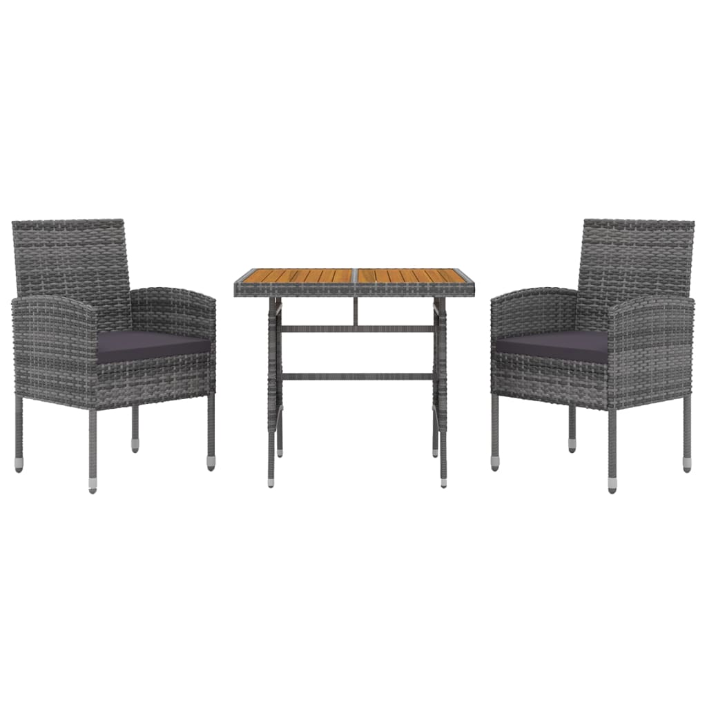 3 Piece Patio Dining Set Poly Rattan Gray