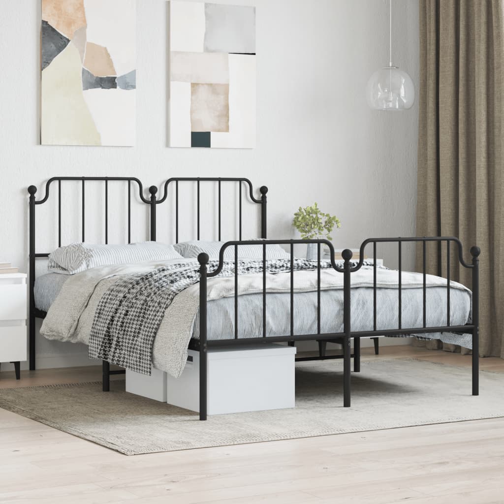 Metal Bed Frame without Mattress with Footboard White 53.1"x74.8"