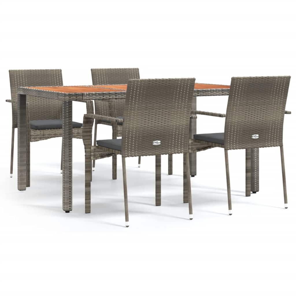 5 Piece Patio Dining Set with Cushions Gray Poly Rattan