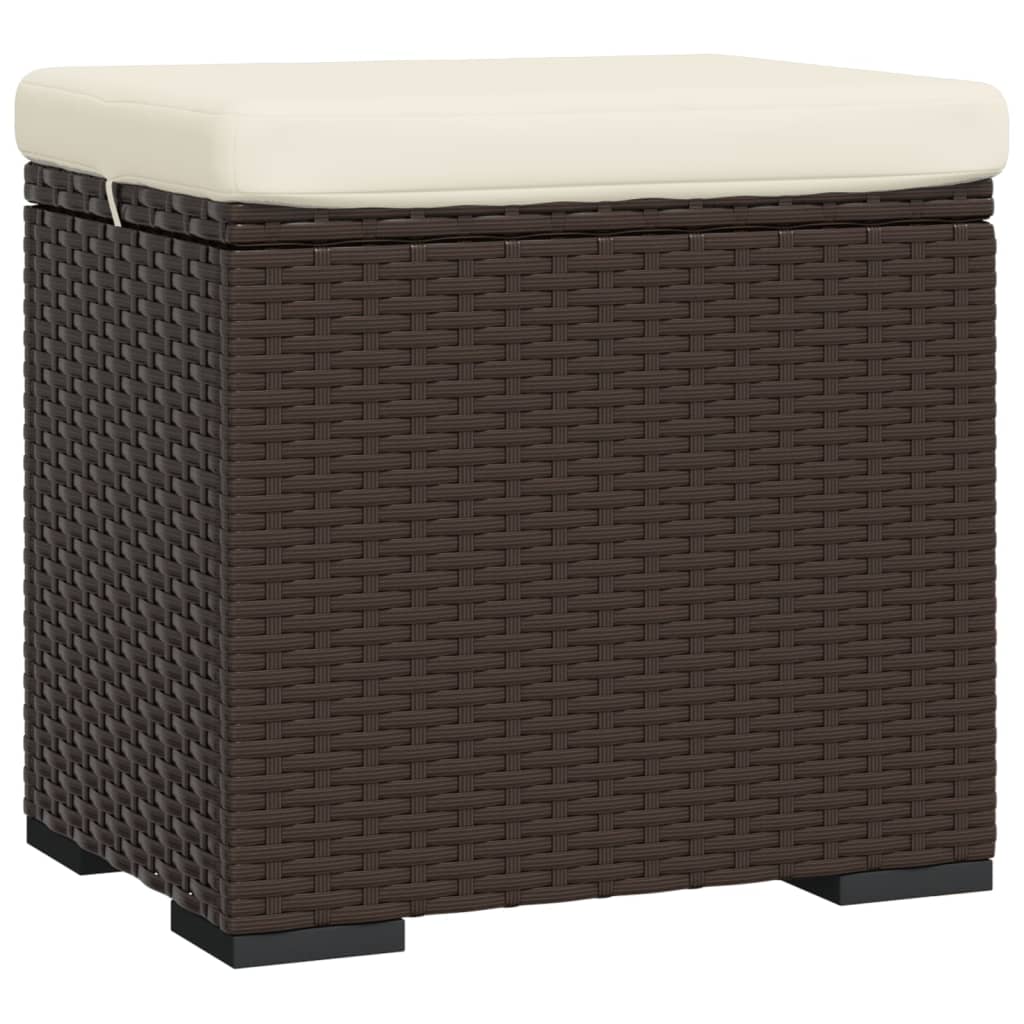 Ottoman with Cushion Brown 15.7"x11.8"x15.7" Poly Rattan