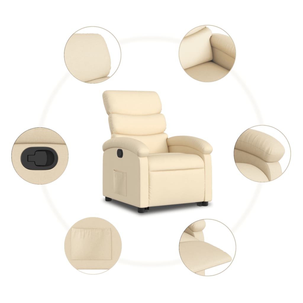 Stand up Recliner Chair Cream Fabric