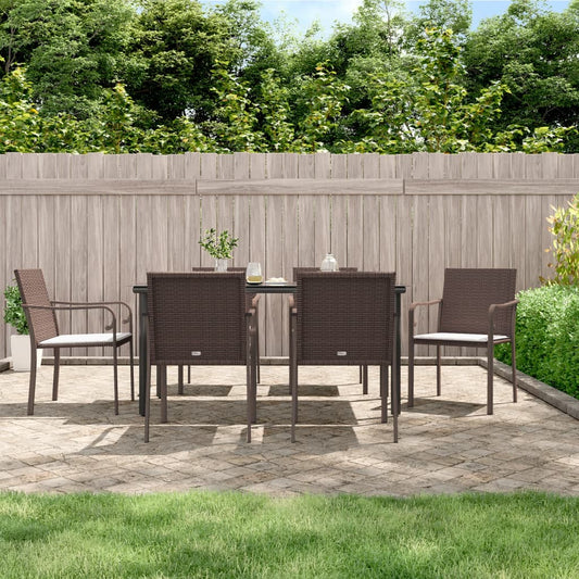 7 Piece Patio Dining Set with Cushions Poly Rattan and Steel