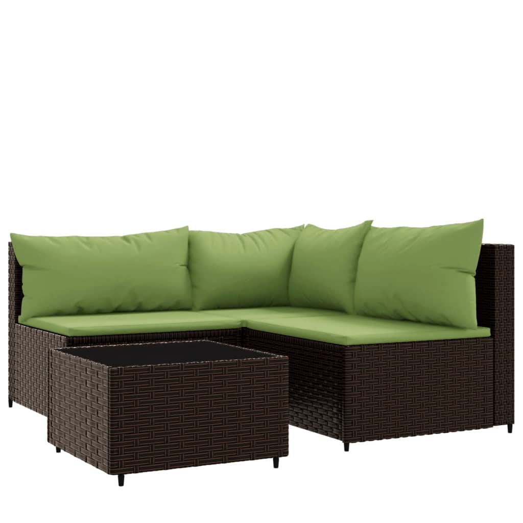 4 Piece Patio Lounge Set with Cushions Brown Poly Rattan