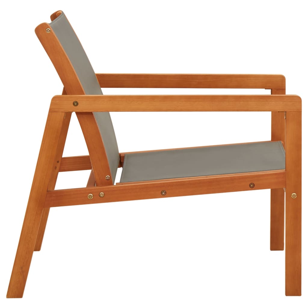 Patio Lounge Chair Gray Solid Eucalyptus Wood and Textilene