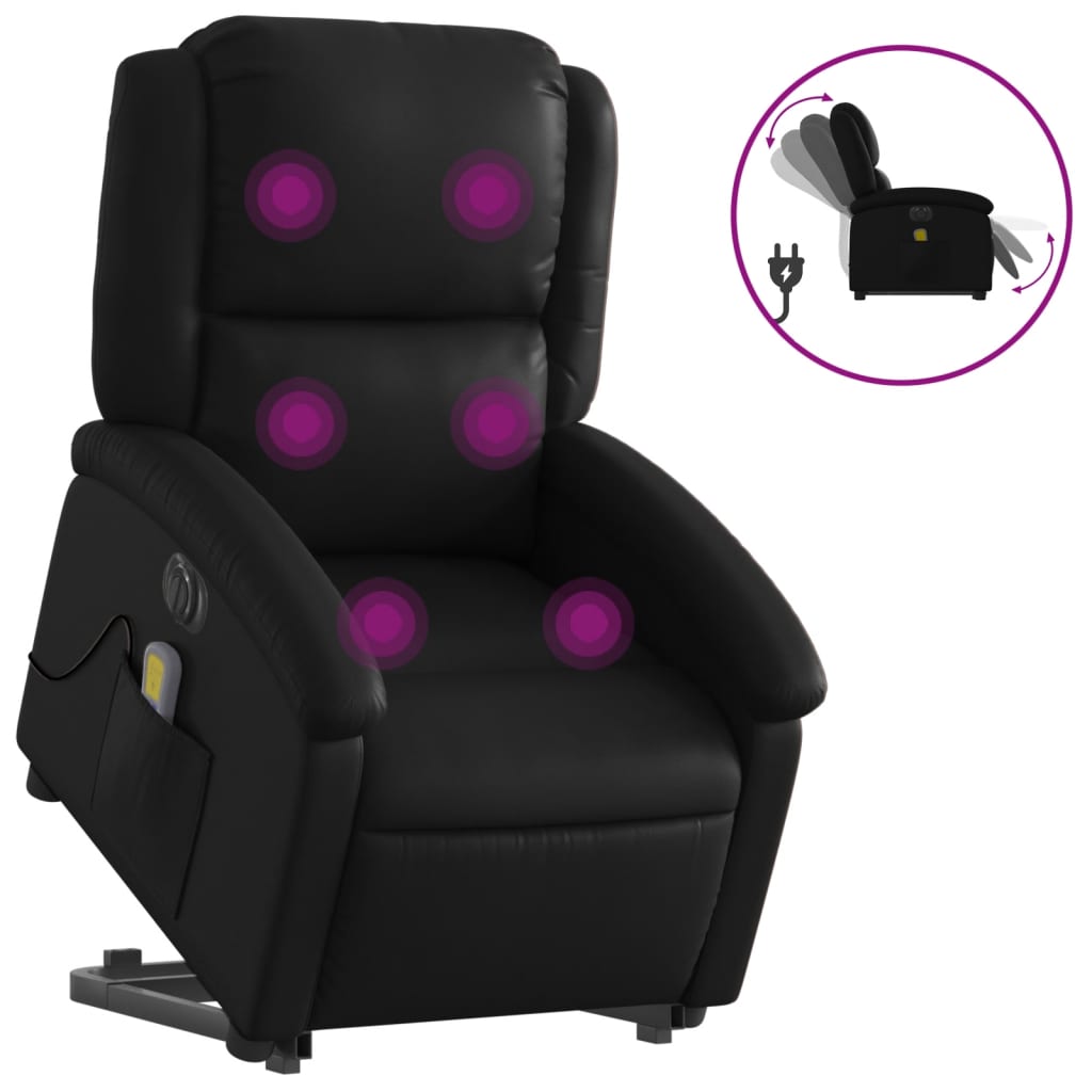 Electric Stand up Massage Recliner Chair Black Faux Leather